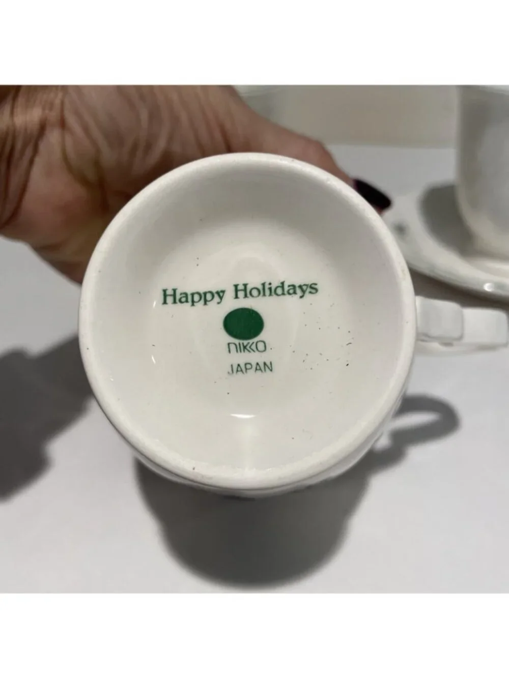 Vintage Nikko Happy Holidays Cup & Saucer Sets Christmas Tree Japan Lot of 3